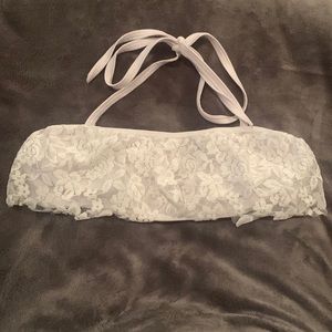 White bandeau halter tie bikini top